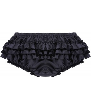 Briefs Men's Satin Frilly Briefs Sissy Crossdress Ruffled Skirted Panties Bloomer - Black - CQ18SN4ERXM