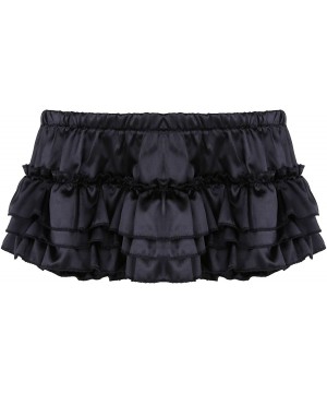 Briefs Men's Satin Frilly Briefs Sissy Crossdress Ruffled Skirted Panties Bloomer - Black - CQ18SN4ERXM