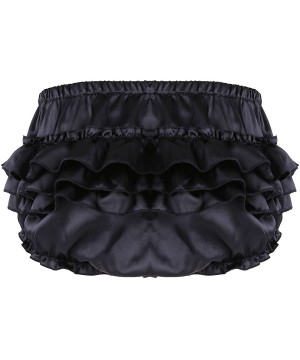 Briefs Men's Satin Frilly Briefs Sissy Crossdress Ruffled Skirted Panties Bloomer - Black - CQ18SN4ERXM