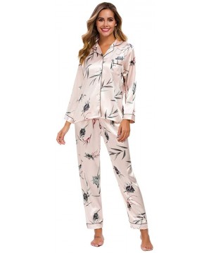 Sets Women's Satin Pajamas Set Long Sleeve and Button-Down Sleepwear Silky Loungewear PJ Sets - Satinpink2 - CS194EL66KA