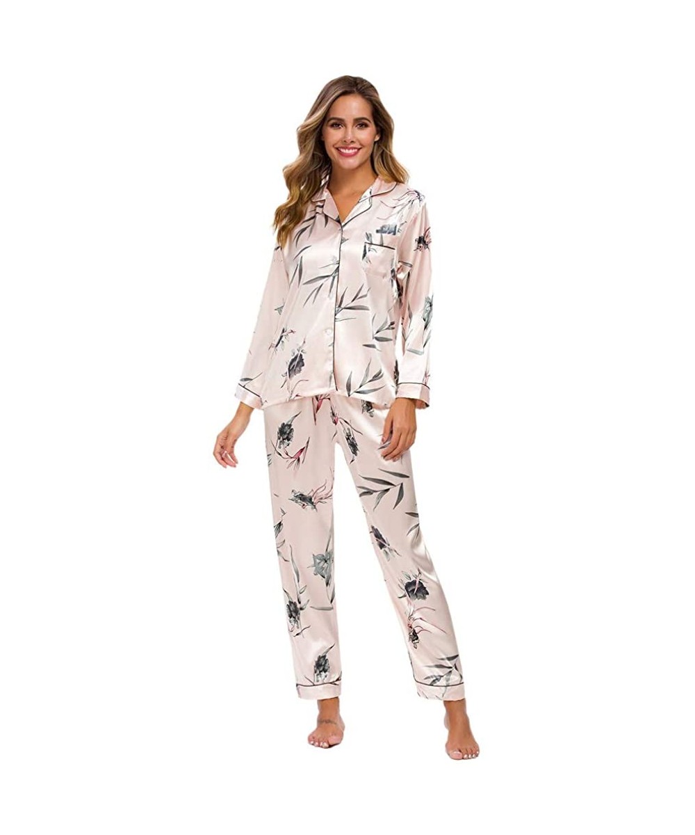 Sets Women's Satin Pajamas Set Long Sleeve and Button-Down Sleepwear Silky Loungewear PJ Sets - Satinpink2 - CS194EL66KA