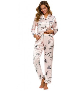 Sets Women's Satin Pajamas Set Long Sleeve and Button-Down Sleepwear Silky Loungewear PJ Sets - Satinpink2 - CS194EL66KA