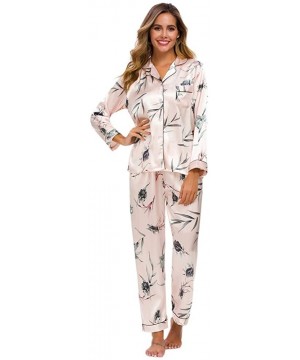 Sets Women's Satin Pajamas Set Long Sleeve and Button-Down Sleepwear Silky Loungewear PJ Sets - Satinpink2 - CS194EL66KA