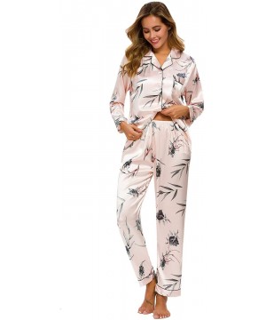 Sets Women's Satin Pajamas Set Long Sleeve and Button-Down Sleepwear Silky Loungewear PJ Sets - Satinpink2 - CS194EL66KA