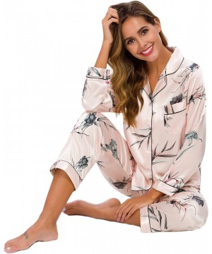 Sets Women's Satin Pajamas Set Long Sleeve and Button-Down Sleepwear Silky Loungewear PJ Sets - Satinpink2 - CS194EL66KA