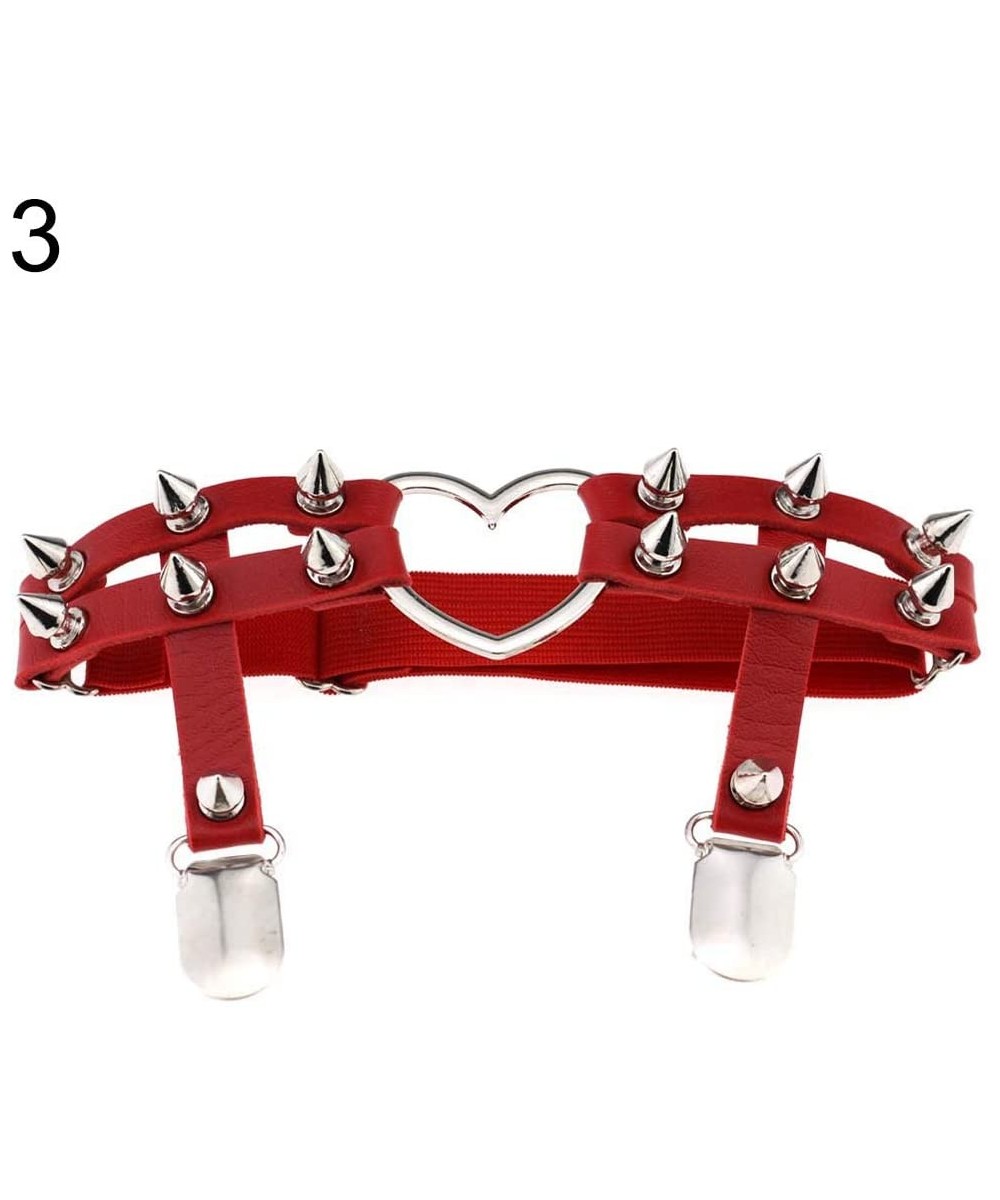 Garters & Garter Belts Women Fashion Punk Gothic Harajuku Studded Heart Garters Leg Ring Rivet Gift for Home Red - Red - C619...