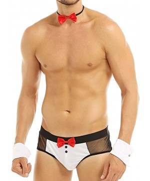 G-Strings & Thongs Men's Lingerie Set Waiter Tuxedo G-String Underwear Bow Tie Collar and Bracelets - Red Black Boxer - C818U...