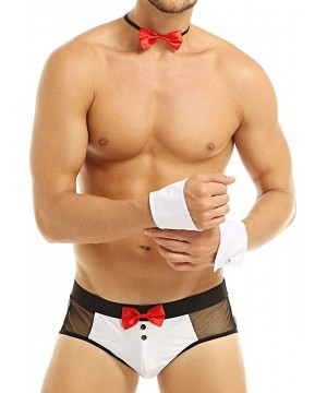 G-Strings & Thongs Men's Lingerie Set Waiter Tuxedo G-String Underwear Bow Tie Collar and Bracelets - Red Black Boxer - C818U...