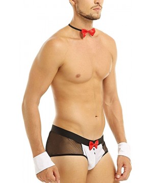 G-Strings & Thongs Men's Lingerie Set Waiter Tuxedo G-String Underwear Bow Tie Collar and Bracelets - Red Black Boxer - C818U...