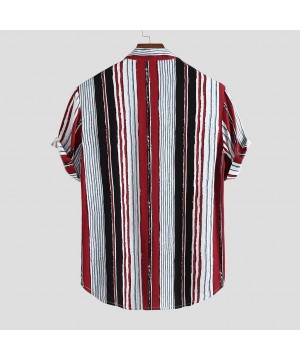 Trunks Men's Casual Shirts Floral Printed Aloha Ethnic Shirts for Men Short Sleeve Botton Down Loose fit - Red a - C5194N5C782