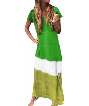 Thermal Underwear Womens Gradient Color Block Maxi Dress- Patchwork Fall Loose Dress - 2 Green - CN18UUOU06L