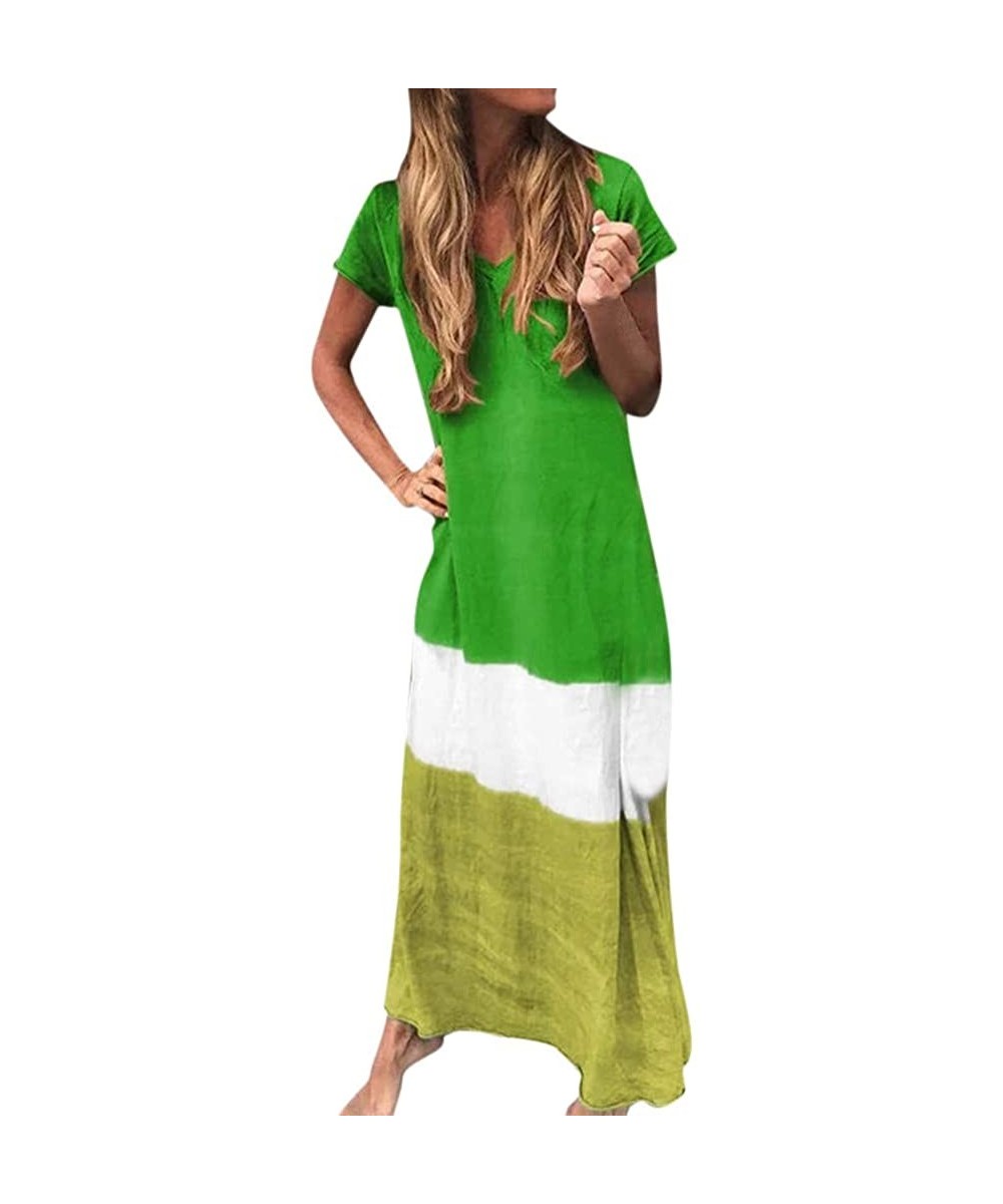 Thermal Underwear Womens Gradient Color Block Maxi Dress- Patchwork Fall Loose Dress - 2 Green - CN18UUOU06L