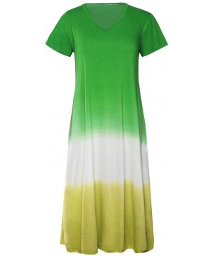 Thermal Underwear Womens Gradient Color Block Maxi Dress- Patchwork Fall Loose Dress - 2 Green - CN18UUOU06L