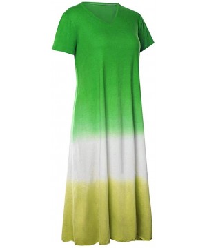 Thermal Underwear Womens Gradient Color Block Maxi Dress- Patchwork Fall Loose Dress - 2 Green - CN18UUOU06L