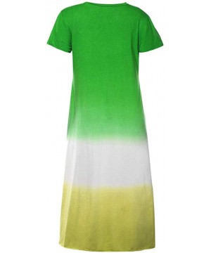 Thermal Underwear Womens Gradient Color Block Maxi Dress- Patchwork Fall Loose Dress - 2 Green - CN18UUOU06L