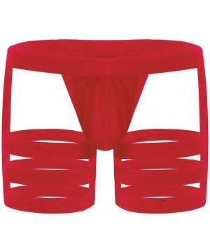 Bikinis Men's Sexy Hollow Out Bikini Briefs Shorts Bulge Pouch Underwear Underpants with Garters - Red - CW19DWE272R