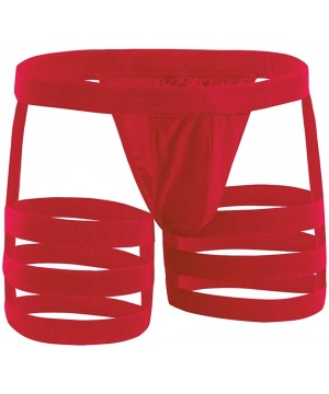 Bikinis Men's Sexy Hollow Out Bikini Briefs Shorts Bulge Pouch Underwear Underpants with Garters - Red - CW19DWE272R