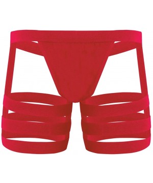 Bikinis Men's Sexy Hollow Out Bikini Briefs Shorts Bulge Pouch Underwear Underpants with Garters - Red - CW19DWE272R