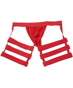 Bikinis Men's Sexy Hollow Out Bikini Briefs Shorts Bulge Pouch Underwear Underpants with Garters - Red - CW19DWE272R