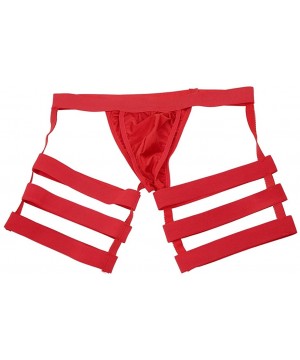 Bikinis Men's Sexy Hollow Out Bikini Briefs Shorts Bulge Pouch Underwear Underpants with Garters - Red - CW19DWE272R