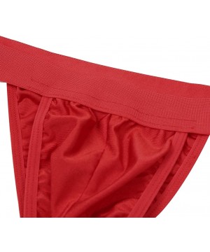 Bikinis Men's Sexy Hollow Out Bikini Briefs Shorts Bulge Pouch Underwear Underpants with Garters - Red - CW19DWE272R