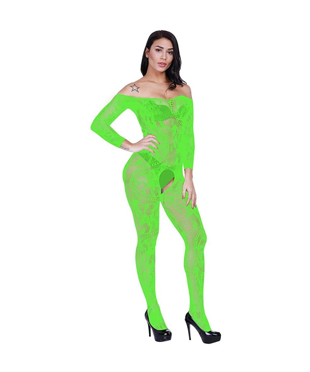 Baby Dolls & Chemises Women Open Crotch Mesh Lingerie Hollow Fishnet Babydoll Elegant Underwear Nightwear - Green - C519CGM55T9