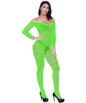 Baby Dolls & Chemises Women Open Crotch Mesh Lingerie Hollow Fishnet Babydoll Elegant Underwear Nightwear - Green - C519CGM55T9