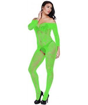 Baby Dolls & Chemises Women Open Crotch Mesh Lingerie Hollow Fishnet Babydoll Elegant Underwear Nightwear - Green - C519CGM55T9