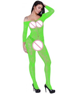 Baby Dolls & Chemises Women Open Crotch Mesh Lingerie Hollow Fishnet Babydoll Elegant Underwear Nightwear - Green - C519CGM55T9