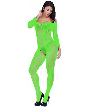 Baby Dolls & Chemises Women Open Crotch Mesh Lingerie Hollow Fishnet Babydoll Elegant Underwear Nightwear - Green - C519CGM55T9