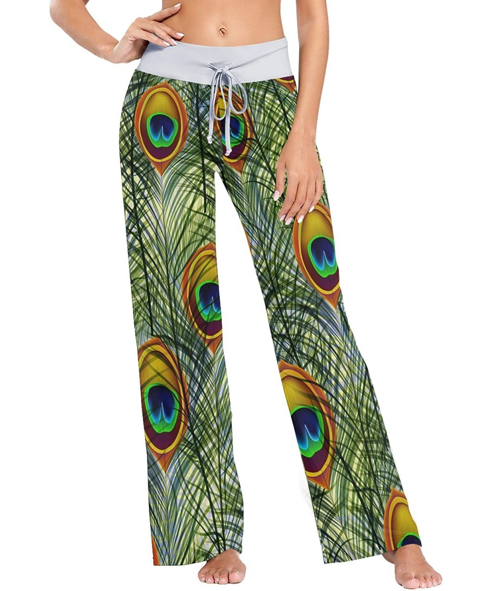 Bottoms Peacock Feathers Realistic Women's Pajama Pants Lounge Sleep Wear - Multi - CS19C6AEQ40