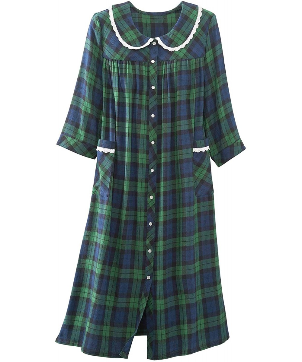 Robes Flannel House Coat - Navy Plaid - CQ18A64MDQR