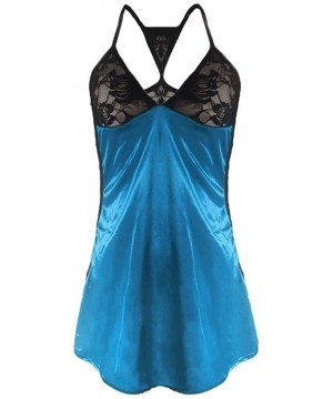 Baby Dolls & Chemises Women Lingerie Lace Babydoll Strap Chemise Halter Teddy V Neck Sleepwear - Blue - C518ULWT8GX