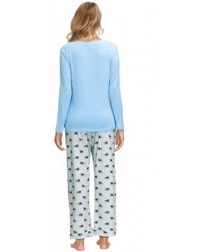 Sets Pajamas Women Long Sleeve Pjs Set V Neck Pajama Top Printed Pants with Pockets - Blue - CC18XSM369D