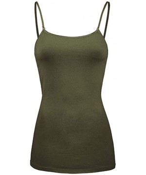 Camisoles & Tanks Multi Pack Women's Basic Long Length Adjustable Strap Tank Top Camisole - 3 Pack - Navy / Nude / Olive - CF...