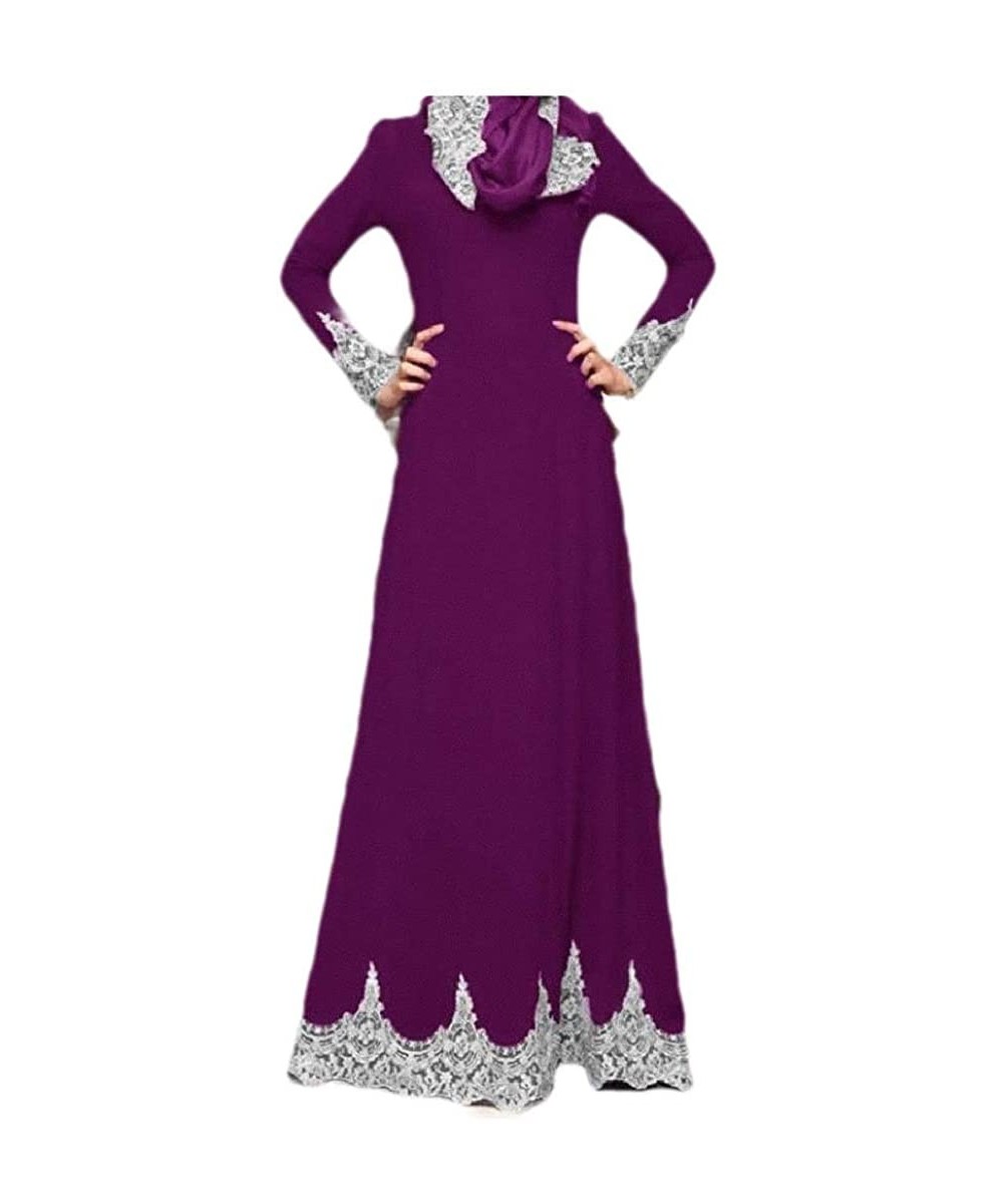 Robes Womens Embroidered Stylish Muslim Dubai Islamic Classy Kaftan Dresses - Purple - C21908NQKHR