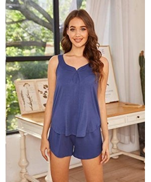 Sets Pajamas Sets for Women Tank Tops with Shorts Sleepwear Nightwear Pj Set - Navy Blue - C218WEY87G2