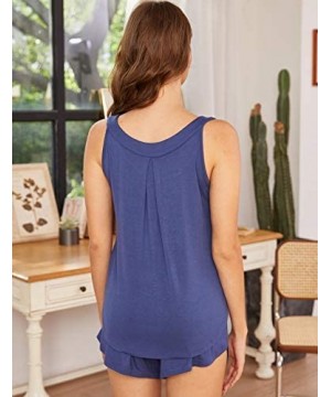 Sets Pajamas Sets for Women Tank Tops with Shorts Sleepwear Nightwear Pj Set - Navy Blue - C218WEY87G2