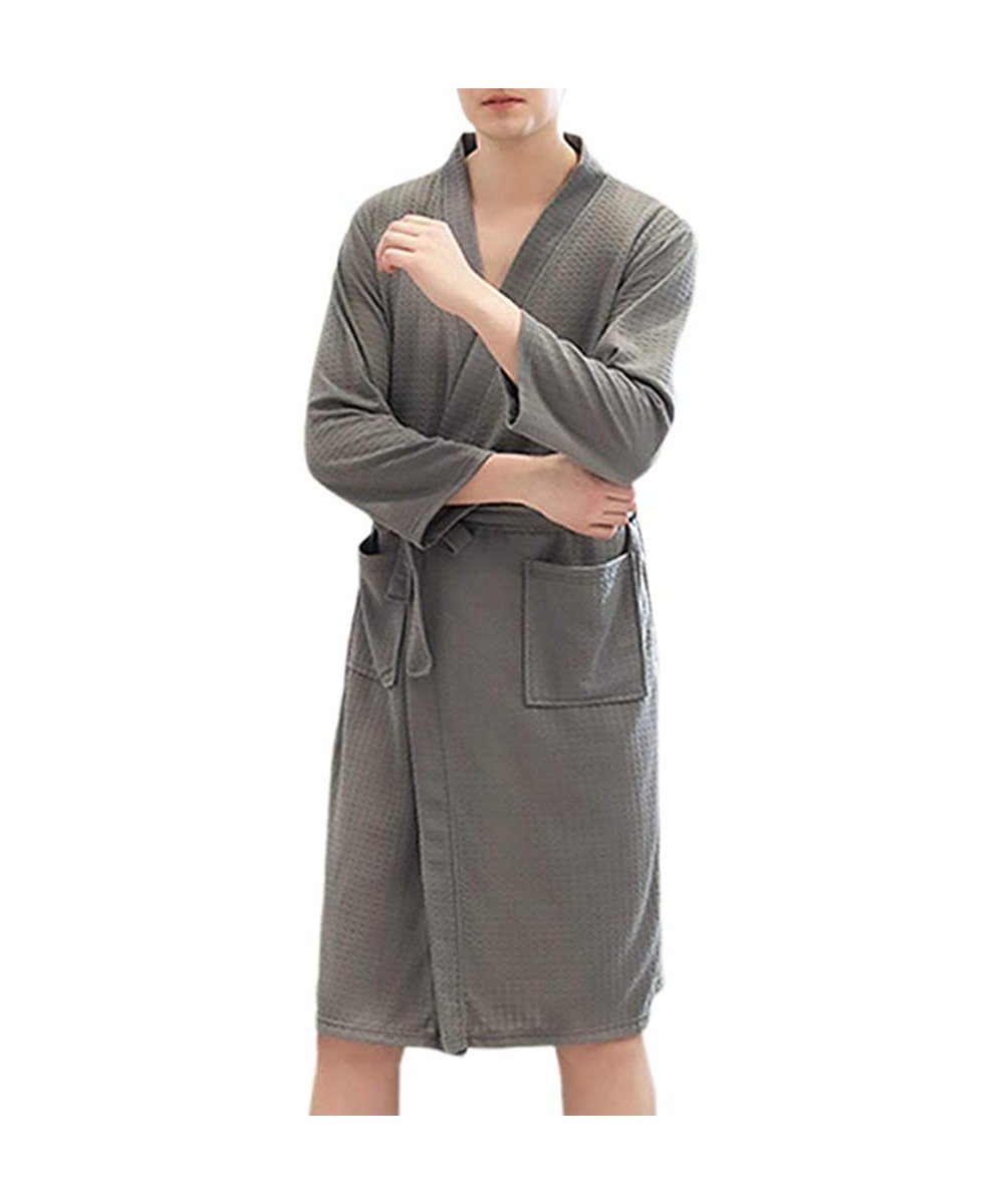 Robes Autumn Waffle Knitted Kimono Bath Robe V-Neck Water Absorbent SPA Loose Long Sleepwear with Pockets - 3 - CW1986Y4GN0