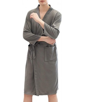 Robes Autumn Waffle Knitted Kimono Bath Robe V-Neck Water Absorbent SPA Loose Long Sleepwear with Pockets - 3 - CW1986Y4GN0