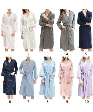 Robes Autumn Waffle Knitted Kimono Bath Robe V-Neck Water Absorbent SPA Loose Long Sleepwear with Pockets - 3 - CW1986Y4GN0