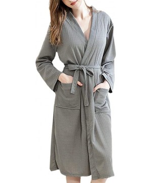 Robes Autumn Waffle Knitted Kimono Bath Robe V-Neck Water Absorbent SPA Loose Long Sleepwear with Pockets - 3 - CW1986Y4GN0