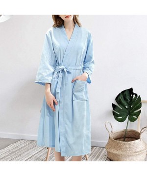 Robes Autumn Waffle Knitted Kimono Bath Robe V-Neck Water Absorbent SPA Loose Long Sleepwear with Pockets - 3 - CW1986Y4GN0