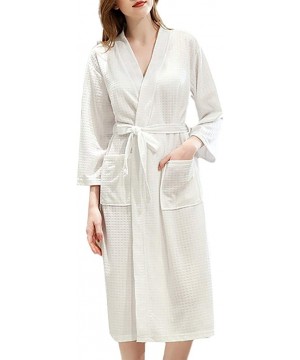 Robes Autumn Waffle Knitted Kimono Bath Robe V-Neck Water Absorbent SPA Loose Long Sleepwear with Pockets - 3 - CW1986Y4GN0