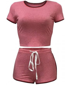 Sets Two Piece Outfits for Women - Sexy Pajamas Crop Tops Workout Shorts Sweatsuits Sets - Stripe Pink - CN198OQ2Q8Y