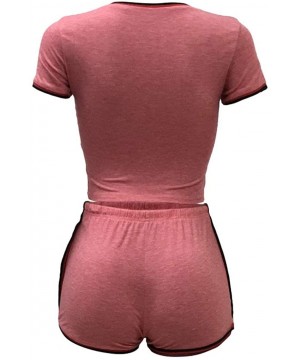 Sets Two Piece Outfits for Women - Sexy Pajamas Crop Tops Workout Shorts Sweatsuits Sets - Stripe Pink - CN198OQ2Q8Y