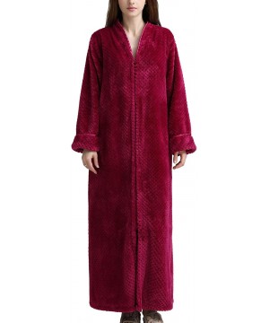 Robes Women's Soft Cozy Plush Flannel Fleece Robe Zipper Long Spa Bathrobe - Rose Red - CN18LG25L07