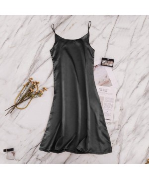 Accessories Fashion Women V-Neck Casual Camis Sleepdress Solid Color Soft Silk Nightwear Underwear - Black - C61983A6GSQ