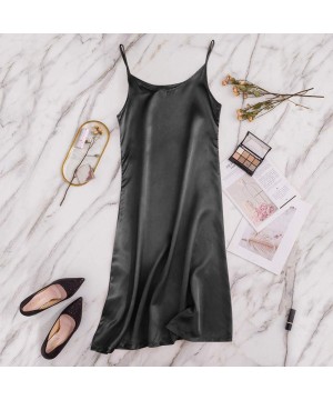 Accessories Fashion Women V-Neck Casual Camis Sleepdress Solid Color Soft Silk Nightwear Underwear - Black - C61983A6GSQ