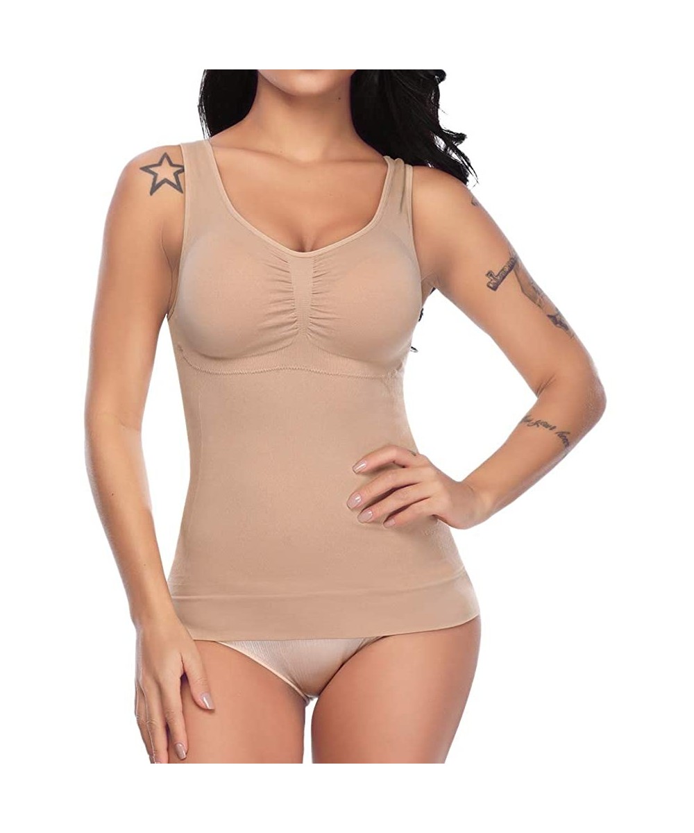 Shapewear Women Camisole Shapewear for Tummy Control Compression Shirt Tank Top with Strap - Nude(with Padded Bra) - CG196Z3HHSO